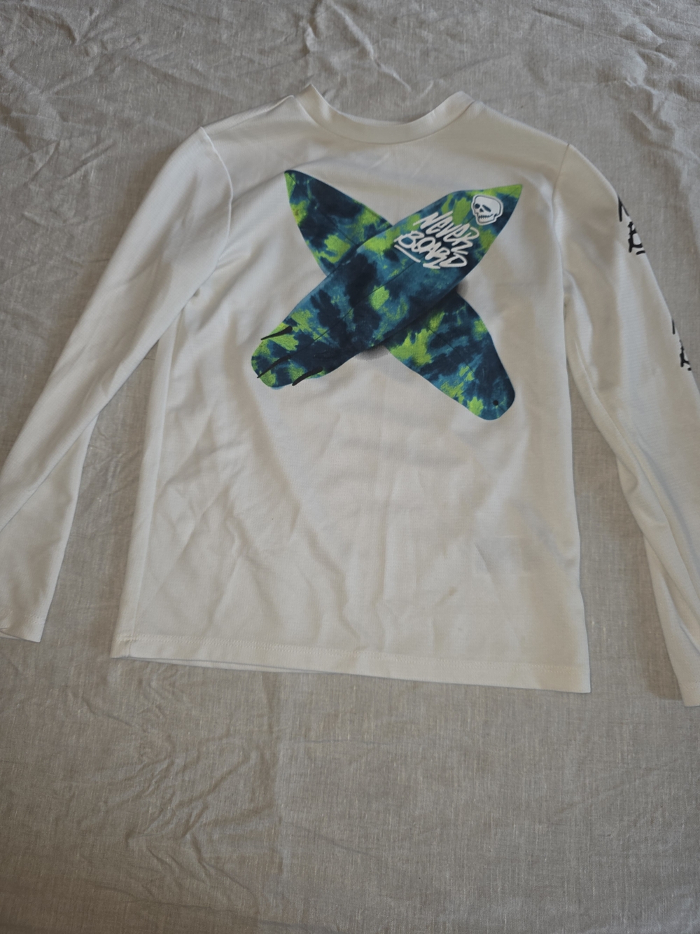 Old Navy White Kids Long-Sleeve Rashguard with Blue-Green Surf Graphic